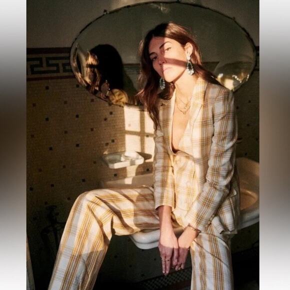 Sezane Christie Jacket Carreau Tile Plaid In Beige Ochre Bordeaux 38 US Size 6 - Picture 9 of 15